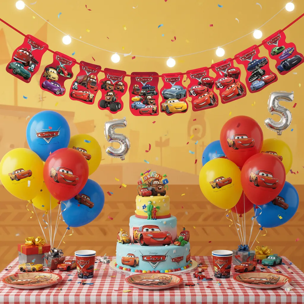 ریسه پرچم تم تولد مک کوئین ماشین ها