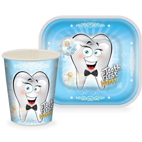 بشقاب و لیوان تم جشن دندونی پسرانه